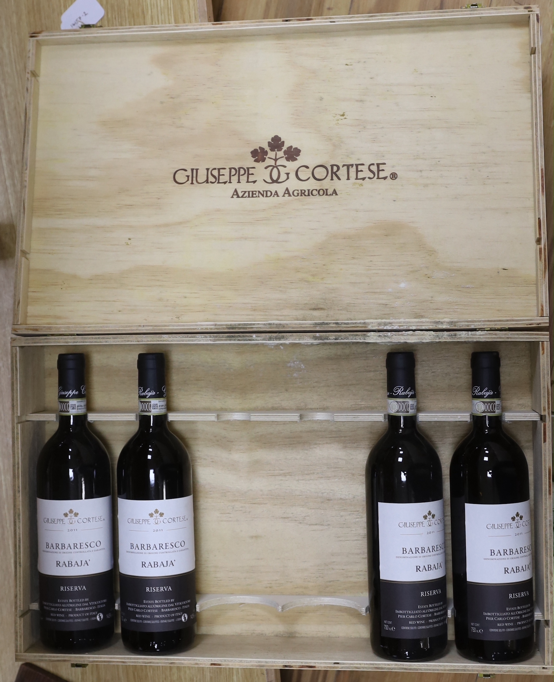 Four bottles of Giuseppe Cortese Barbaresco Cru Rabaja Riserva 2011, OWC